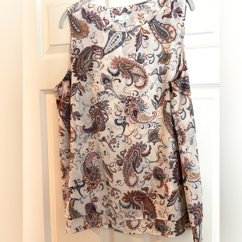J. Jill Cream and Brown Sleeveless Paisley Blouse